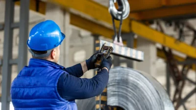 Certified lifting inspector conducting equipment inspection